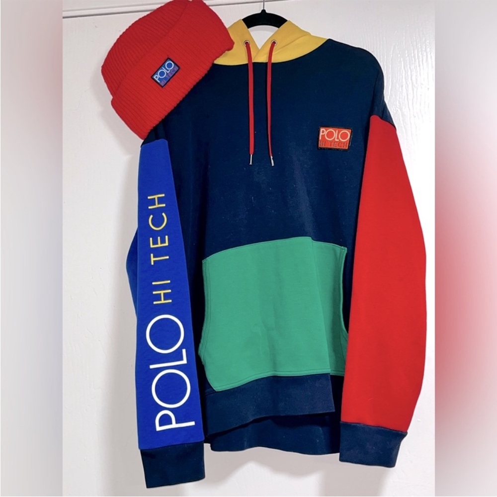 Polo by Ralph Lauren Gray Shirt with Yellow Logo and red beanie to match